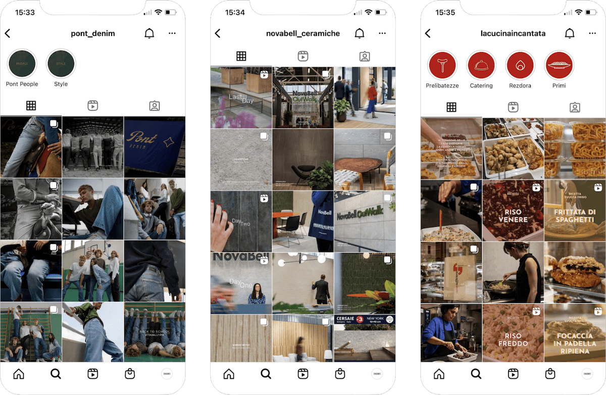 Screenshot di feed instagram di alcuni dei nostri clienti